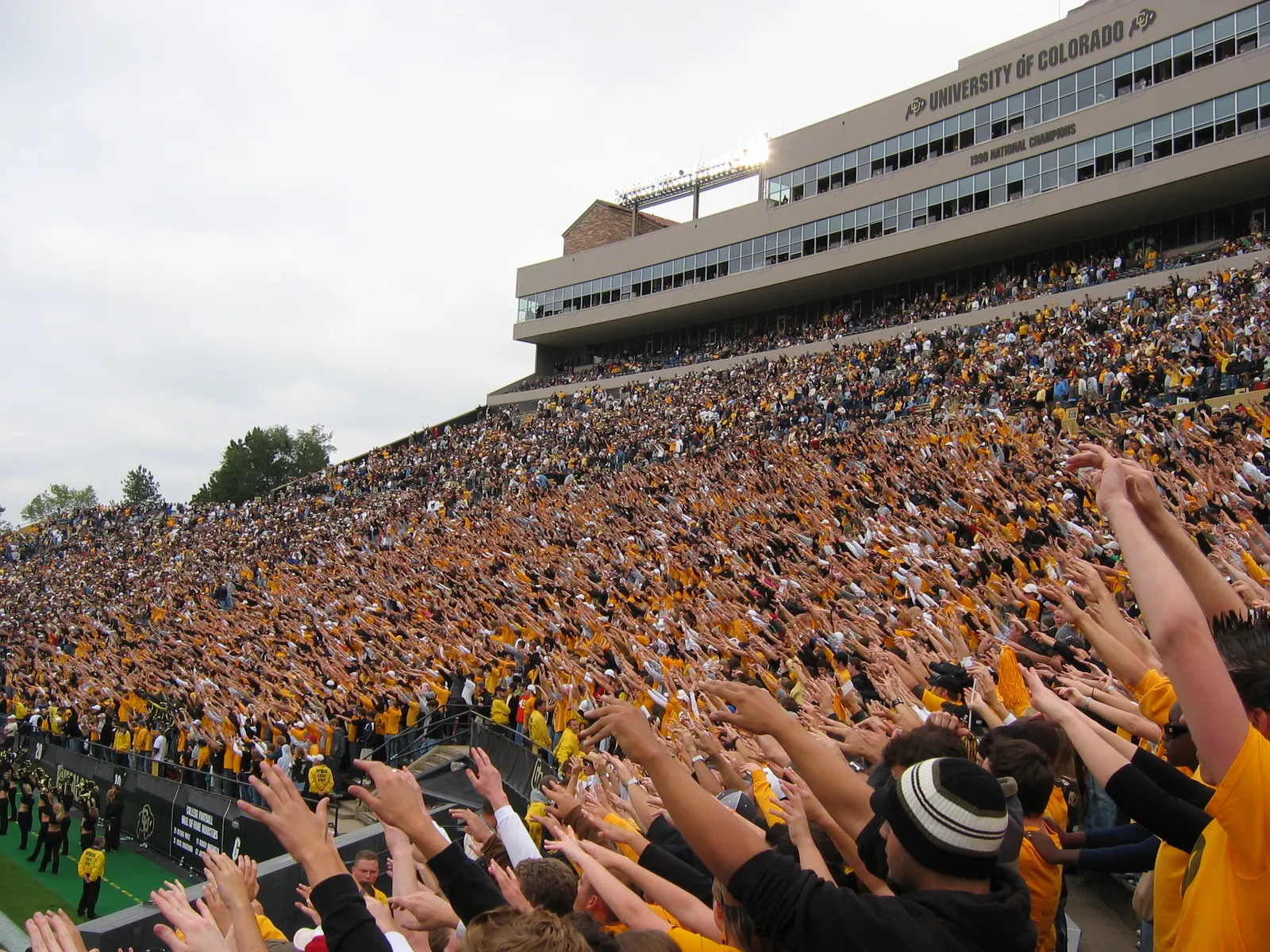 The student section at Folsom Field packed with Colorado Buffaloes fans on a game day.