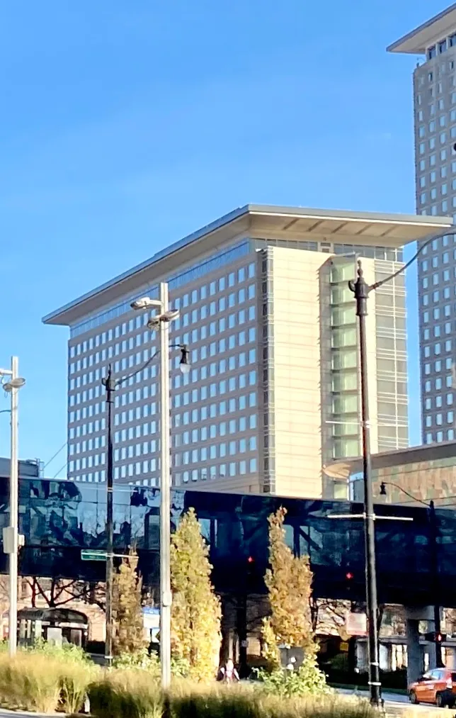 Exterior of the Hyatt Regency McCormick Place hotel tower in Chicago, the convention hotel where the Socialism 2026 conference was held.
