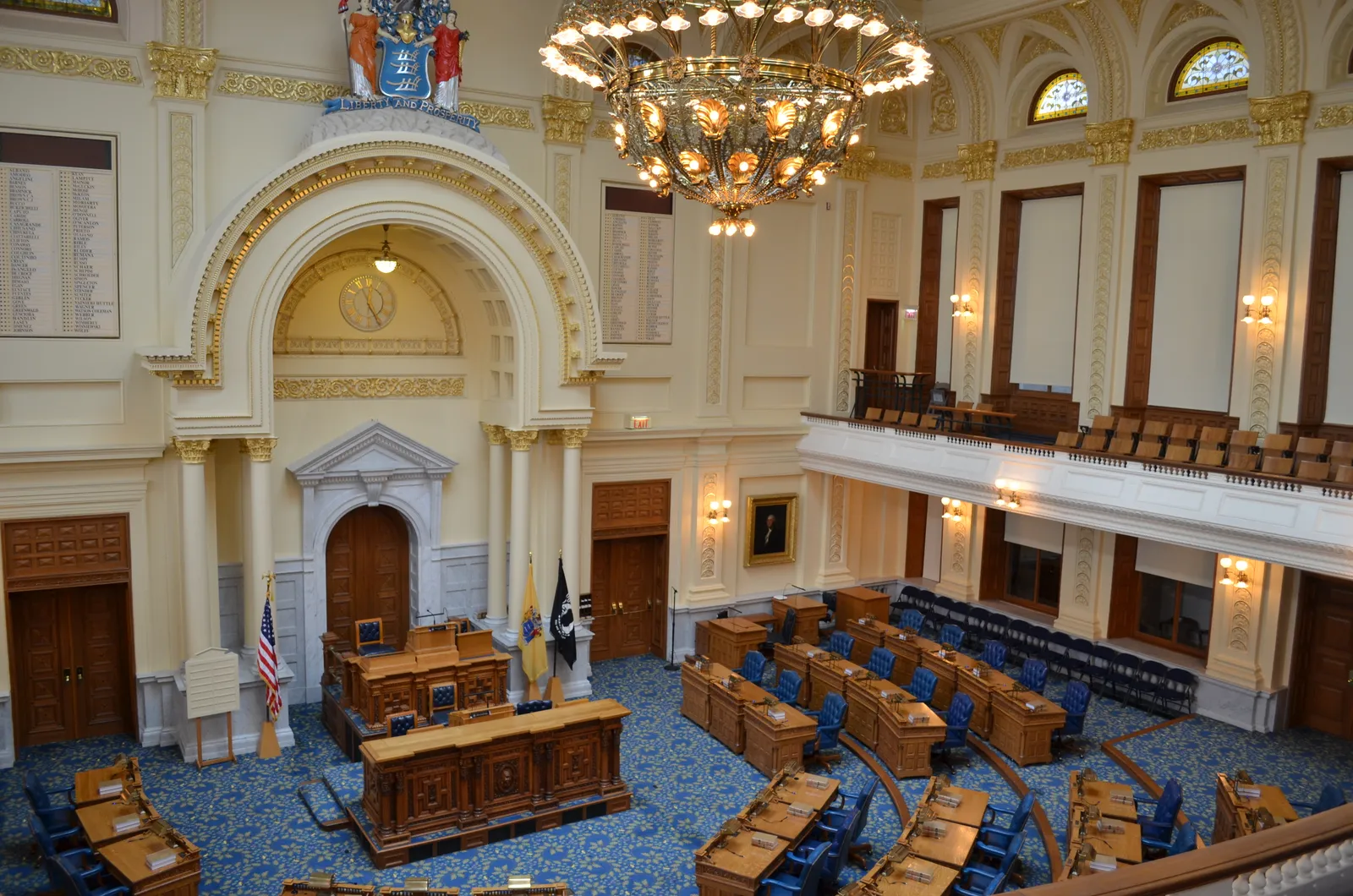 The General Assembly chamber of the New Jersey State House in Trenton.